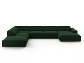 Velvet modulinė U formos kampinė sofa - kairė, Jodie, 7 sėdimos vietos, 364x262x70, butelio žalia