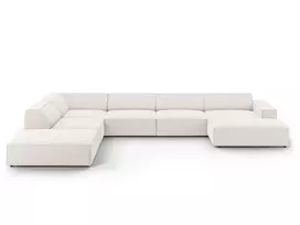 Modulinė U formos kampinė sofa - kairė, Jodie, 7 sėdimos vietos, 364x262x70, šviesiai smėlio spalvos