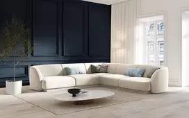 Velvet u formos kampinė sofa, Miley, 5 vietų, 255x255x70, šviesiai smėlio spalvos