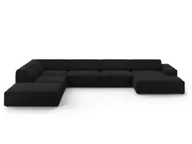 Modulinė U formos kampinė sofa - kairė, Jodie, 7 sėdimos vietos, 364x262x70, juoda