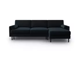 Velvet kampinė sofa - dešinė lova su patalynės dėže, Scott, 5 sėdimos vietos, 212x142x87, tamsiai mėlyna