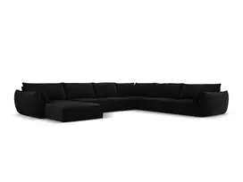 Velvet U formos kampinė sofa - dešinė, Kaelle, 8 sėdimos vietos, 384x284x85, juoda