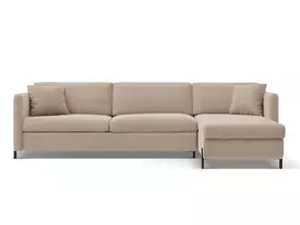 Velvet kampinė sofa - dešinė lova, Gloria, 5 sėdimos vietos, 280x170x80, smėlio spalvos