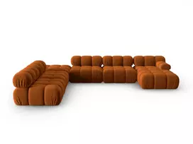 Velvet modulinė U formos kampinė sofa - kairė, Bellis, 7 sėdimos vietos, 376x282x70, terakota