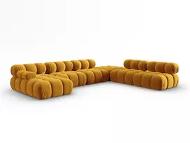 Velvet modulinė U formos kampinė sofa - dešinė, Bellis, 7 sėdimos vietos, 376x282x70, geltona