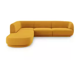 Velvet kampinė sofa - kairė, Miley, 6 sėdimos vietos, 255x248x70, geltona
