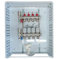 Grindinio šildymo kolektorius 4 kontūrų su terminėmis pavaromis NC AC230V ir debitomačiais