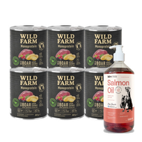 WILD FARM Monoprotein Wild Boar 6x800g hipoalerginis šunų ėdalas + LAB V Lašišų aliejus šunims ir katėms 1000ml