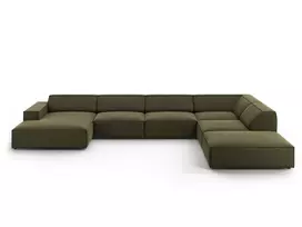 Velvet modulinė U formos kampinė sofa - dešinė, Jodie, 7 sėdimos vietos, 364x262x70, žalia