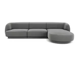 Velvet kampinė sofa - dešinė, Miley, 4 sėdimos vietos, 255x156x70, šviesiai pilka