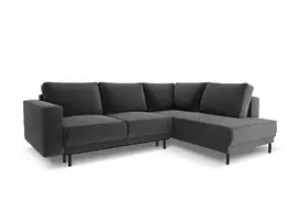 Velvet kampinė sofa - dešinė lova, Caro, 5 sėdimos vietos, 247x187x90, pilka