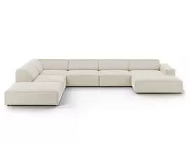 Velvet modulinė U formos kampinė sofa - kairė, Jodie, 7 sėdimos vietos, 364x262x70, tamsiai smėlio spalvos