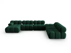 Velvet modulinė U formos kampinė sofa - dešinė, Bellis, 7 sėdimos vietos, 376x282x70, butelio žalia