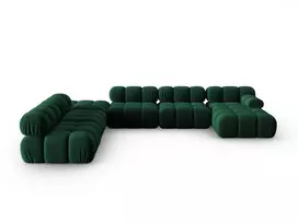 Velvet modulinė U formos kampinė sofa - kairė, Bellis, 7 sėdimos vietos, 376x282x70, butelio žalia
