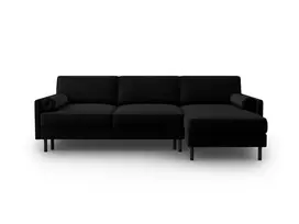 Velvet kampinė sofa - dešinė lova su patalynės dėže, Scott, 5 sėdimos vietos, 212x142x87, juoda