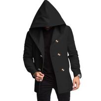 Men's Mid-length Slim Windbreaker Hooded Casual Solid Color Jacket S