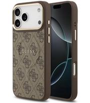 Rudas dėklas Apple iPhone 17 Pro Max telefonui "Guess PU Leather 4G Gold Frame MagSafe Case"