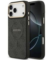 Juodas dėklas Apple iPhone 17 Pro Max telefonui "Guess PU Leather 4G Gold Frame MagSafe Case"