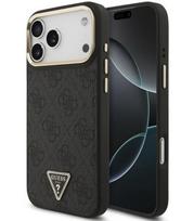 Juodas dėklas Apple iPhone 17 Pro Max telefonui "Guess PU Leather 4G Strass Triangle Logo Gold Frame MagSafe Case"