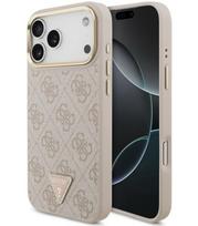 Rožinis dėklas Apple iPhone 17 Pro Max telefonui "Guess PU Leather 4G Strass Triangle Logo Gold Frame MagSafe Case"