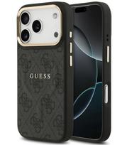 Juodas dėklas Apple iPhone 17 Pro telefonui "Guess PU Leather 4G Gold Frame MagSafe Case"