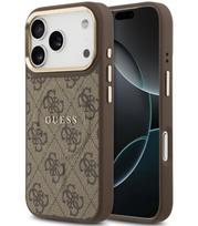 Rudas dėklas Apple iPhone 17 Pro telefonui "Guess PU Leather 4G Gold Frame MagSafe Case"