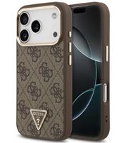 Rudas dėklas Apple iPhone 17 Pro telefonui "Guess PU Leather 4G Strass Triangle Logo Gold Frame MagSafe Case"