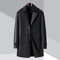 Korean Style Fashionable Simple Mid-length Leather Windbreaker Autumn and Winter New Business Casual Middle-aged and Young Men's Leather Jacket 170 juoda
