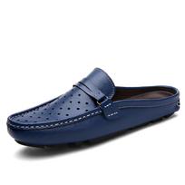 Madingi vasariniai pusbačiai vyrams, laisvalaikio natūralios odos loaferiai, mokasinai, vyriški slip-on, vairavimo batai, kvėpuojantys tuščiaviduriai šlepetės 38 mėlyna