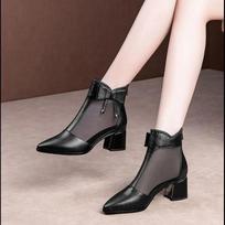 Fashion net boots women's spring and summer new single shoes women's cool boots medium heel mesh shoes children's thick heel bag head sandals 35 juoda