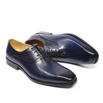 Madingi Klasikiniai Vyriški Oxfords Natūrali Oda Rankų Darbo Suvarstomi Lygūs Priekiu Oxfords Formalūs Bateliai Vyrams Biuro Vestuvių Šventės Formali Avalynė 39 mėlyna