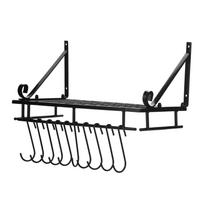 Metalinis pakabinamas puodų ir keptuvių laikiklis, tvirtinamas prie sienos, su 10 kabliukų, virtuvės laikymo organizatorius (45 cm)