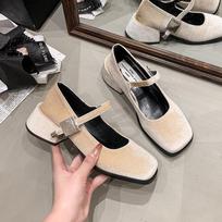 Fashion Spring Autumn Women's Luxury Mary Jane Shoes Square Toe Shallow Buckle Ladies Elegant Sole Ballte Shoes Casual Loafers Shoes 35 smėlis