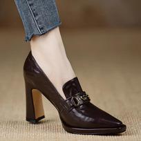 Fashion High Heels Womens Spring New British Retro Thick Heel Pointed Professional Women Shoes Soft Leather Platform High Heel Pumps 34 ruda