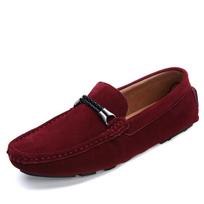 Fashion Hot Sale Mens Suede Leather Shoes Outdoor Comfortable Casual Shoes Handmade Business Loafers Simple Male Slip on Flats Moccasins 38 raudona