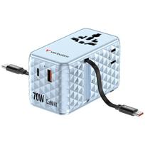 Verbatim EU/UK/US Travel Adapter GaN 1xUSB-C/1xUSB-A/2xUSB-C PD 70W blue 30187