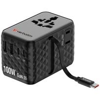 Verbatim EU/UK/US Travel Adapter GaN 2xUSB-C/2xUSB-A/1xUSB-C PD 100W Black 30191
