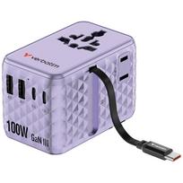 Verbatim EU/UK/US Travel Adapter GaN 2xUSB-C/2xUSB-A/1xUSB-C PD 100W Purple 30193