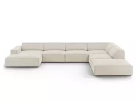 Velvet modulinė U formos kampinė sofa - dešinė, Jodie, 7 sėdimos vietos, 364x262x70, tamsiai smėlio spalvos