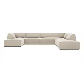 Velvet U formos kampinė sofa - dešinė, Ruby, 7 sėdimos vietos, 366x273x69, smėlio spalvos