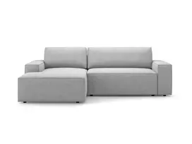 Boucle kampinė sofa - kairė lova su patalynės dėže, Jodie, 3 sėdimos vietos, 246x151x86, šviesiai pilka