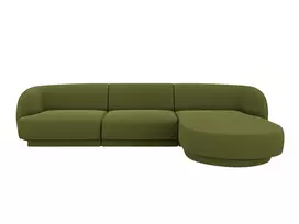 Boucle kampinė sofa - dešinė, Miley, 4 sėdimos vietos, 255x156x70, tamsiai alyvuogių žalia
