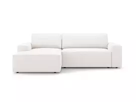 Boucle kampinė sofa - kairė lova su patalynės dėže, Jodie, 3 sėdimos vietos, 246x151x86, balta