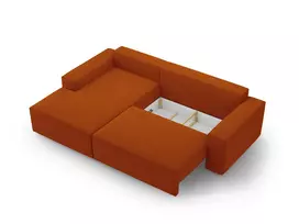 Kampinė Sofa lova - kairė su patalynės dėže, Jodie, 3 sėdimos vietos, 246x151x86, terakota