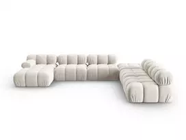 Velvet modulinė U formos kampinė sofa - dešinė, Bellis, 7 sėdimos vietos, 376x282x70, tamsiai smėlio spalvos