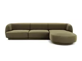 Velvet kampinė sofa - dešinė, Miley, 4 sėdimos vietos, 255x156x70, žalia