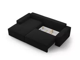 Kampinė Sofa lova - kairė su patalynės dėže, Jodie, 3 sėdimos vietos, 246x151x86, juoda