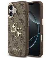 Rudas dėklas Apple iPhone 17 telefonui "Guess PU Leather 4G Metal Logo Gold Frame Case"