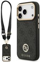 Guess 4G Strass Logo & Big Strap Metal Mygtukai MagSafe dėklas skirtas Apple iPhone 17 Pro juodos spalvos