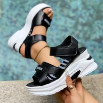 Fashion Chunky Platform Sandals for Women Summer New Thick Bottom Sports Sandals Woman Plus Size 42 Fashion Wedge Heel Sandalias Mujer 35 juoda